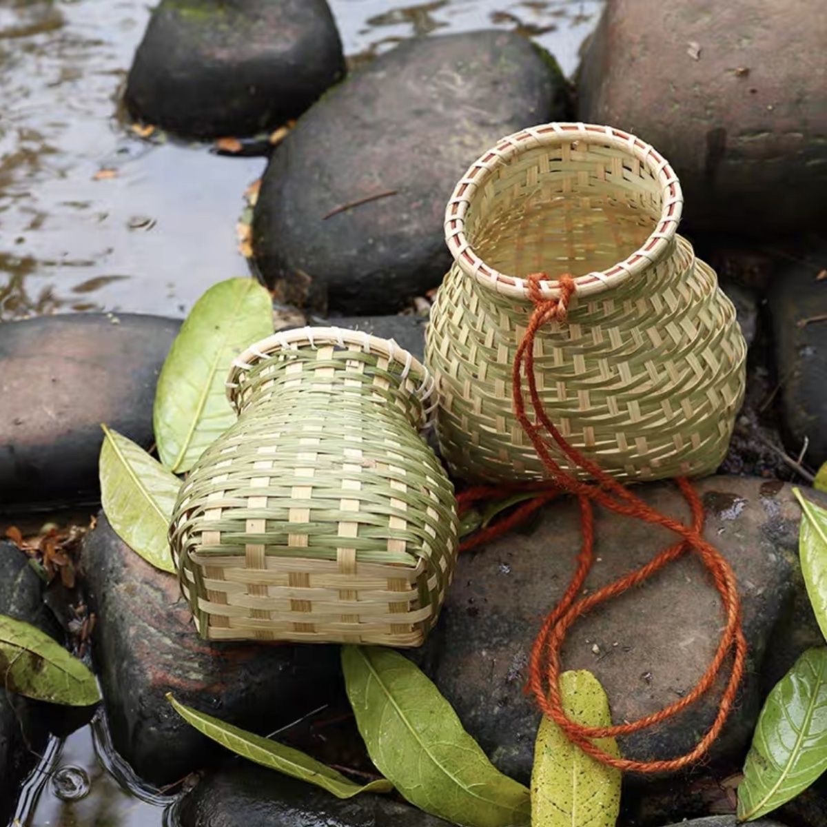 舞蹈旅游竹篓插花茶叶小背篓鱼篓赶海采茶篮子竹编制品汉服古风