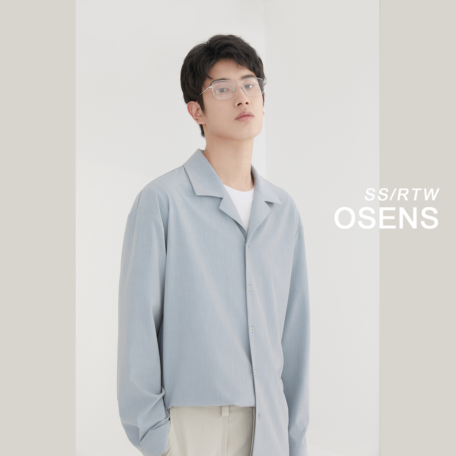 OSENS 男装毒家定制面料定染纱提花环保面料西装小翻领长袖衬衫