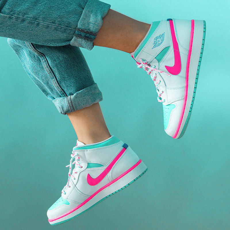 airjordanaj1middigitalpinkgs女南海岸粉绿篮球鞋