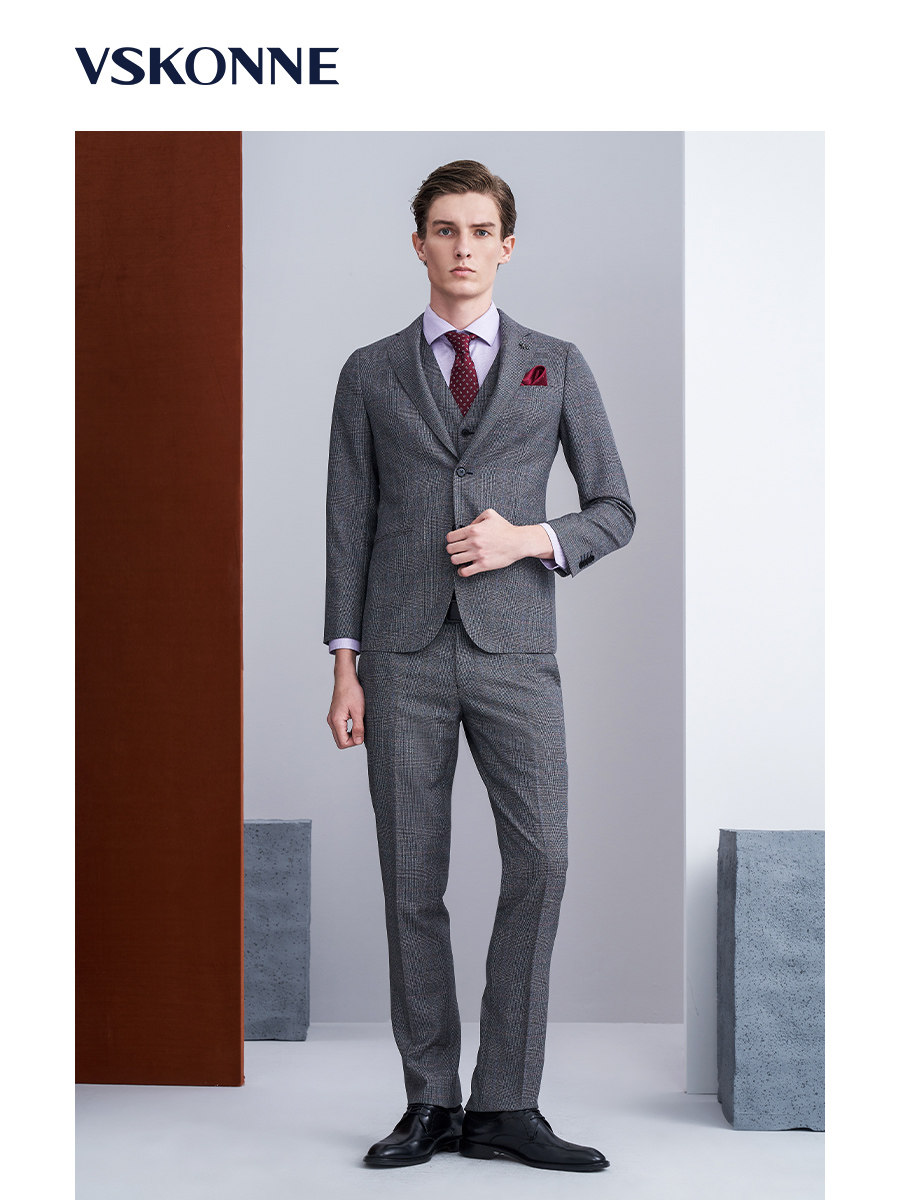 vskonne威斯威斯康康尼专柜男士西服进口羊毛面料西服
