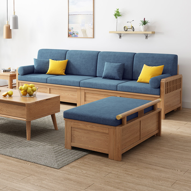 沙发新中式转角木质橡木白橡木储物两用冬夏组合实木沙发