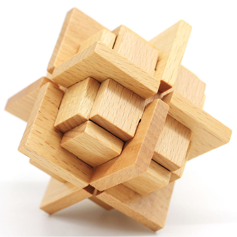 原木木色榉木孔明锁鲁班锁取9环锁学生成人儿童解锁