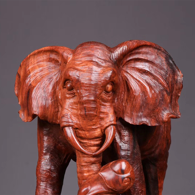 印度小叶紫檀吉祥如意大象实木手工雕刻瑞兽木雕工艺品摆件