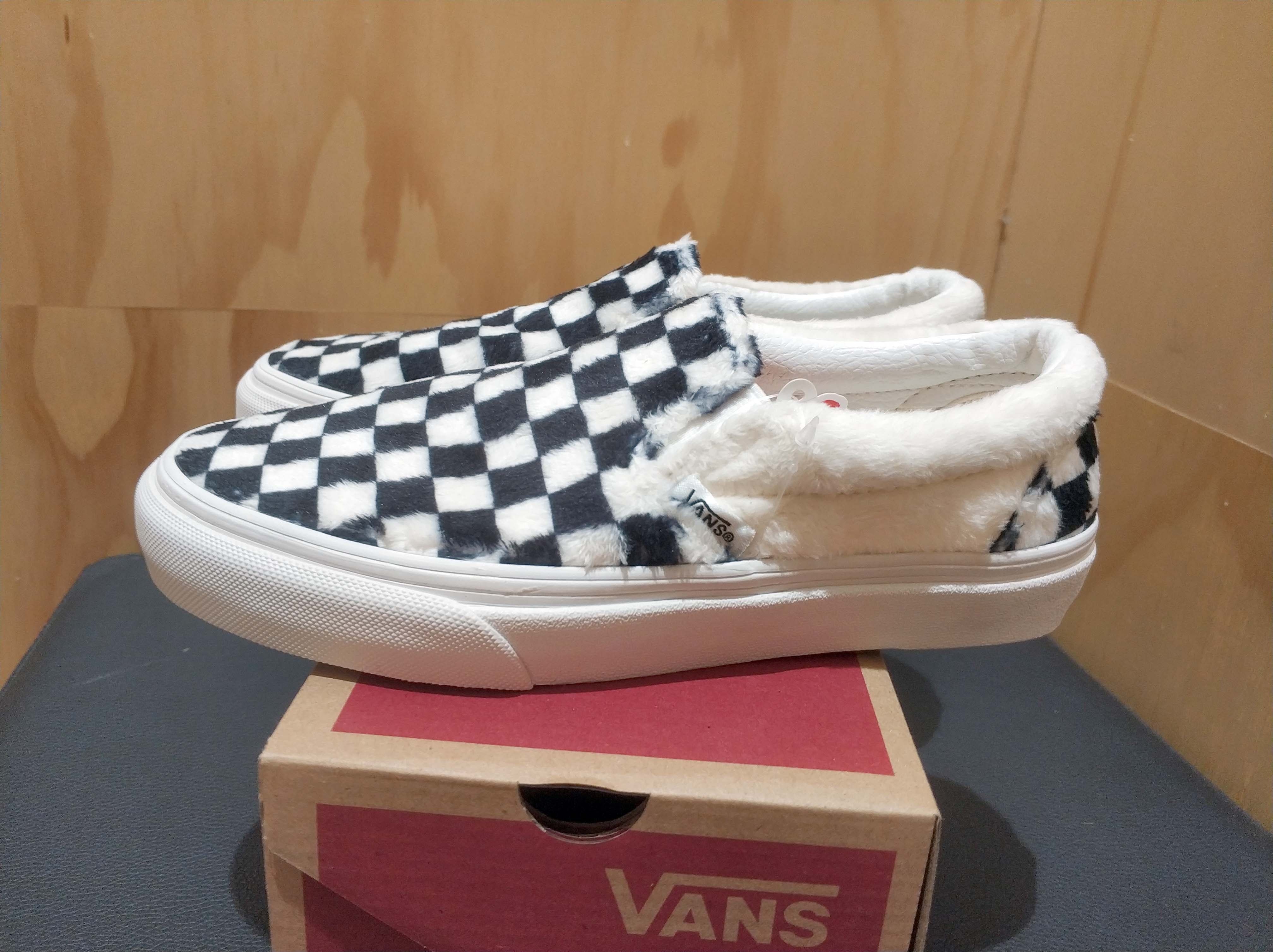 vans范斯slipon一脚脚蹬黑白黑白棋棋盘格摇粒绒帆布运动休闲鞋