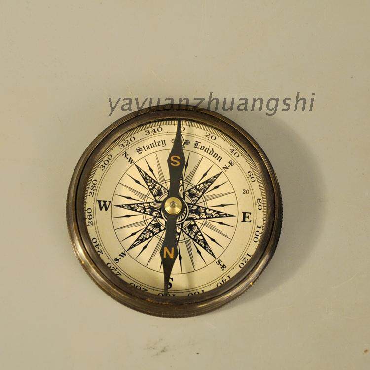 印度进口铜制欧式复古怀旧手持指南针指北针户外徒步旅游野营摆件