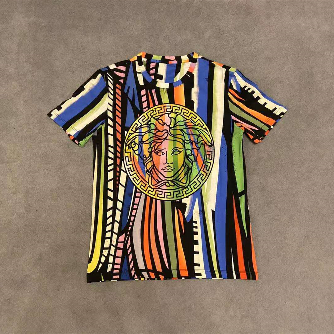 2020瓦萨琪美杜莎宫廷彩虹条纹泼墨短袖T恤上衣打底衫男女同款