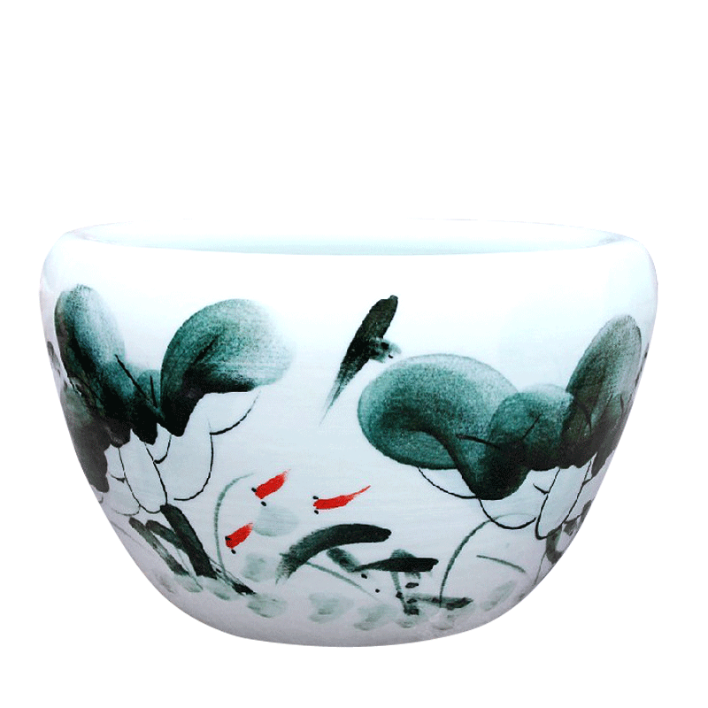 景德镇陶瓷鱼缸大号手绘金鱼乌龟睡莲碗莲花盆养鱼鱼缸