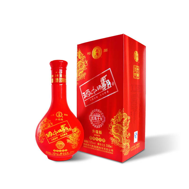 酒中酒霸红色十年礼盒52度500ml粮食白酒高度白酒