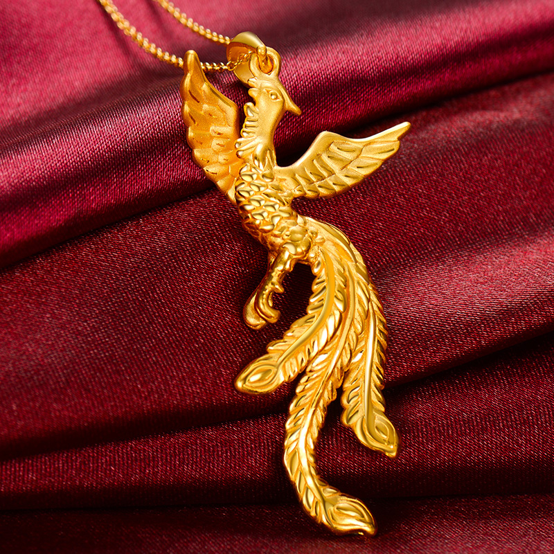 千禧之星 3d硬金吊坠女款999足金凤凰吊坠黄金结婚项坠挂坠颈饰