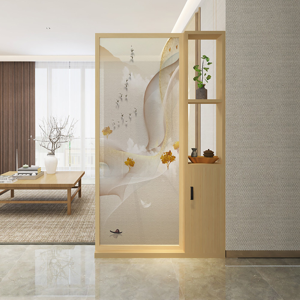 北欧屏风隔断实木置物架遮挡移动家用入户玄关座屏