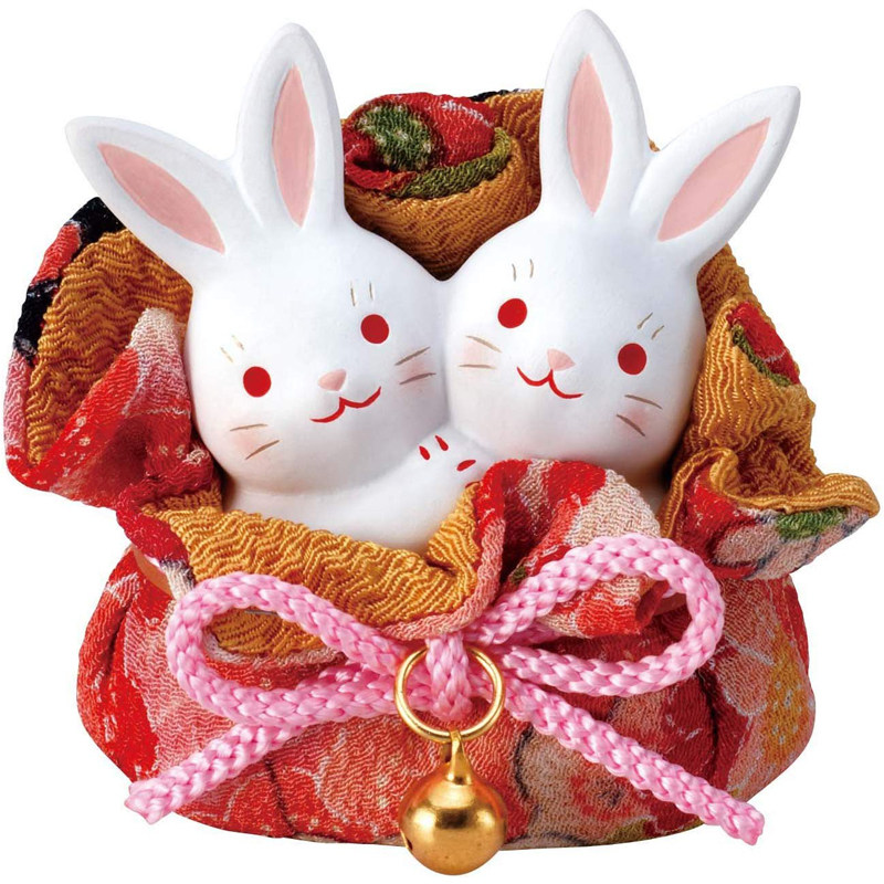 日本药师窑濑户招福福锦彩兔陶制和风摆件可爱招财猫