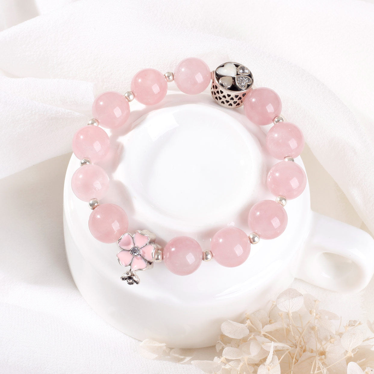 水晶桃花运手链纯银桃花韩版女款甜美美少女生日手链