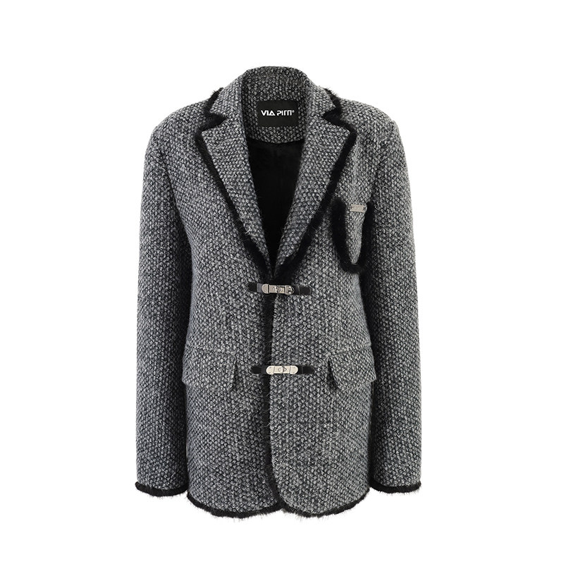 家君姐姐viapitti2021冬季圣诞毛毛系列狐狸毛拼接加厚西装棉服