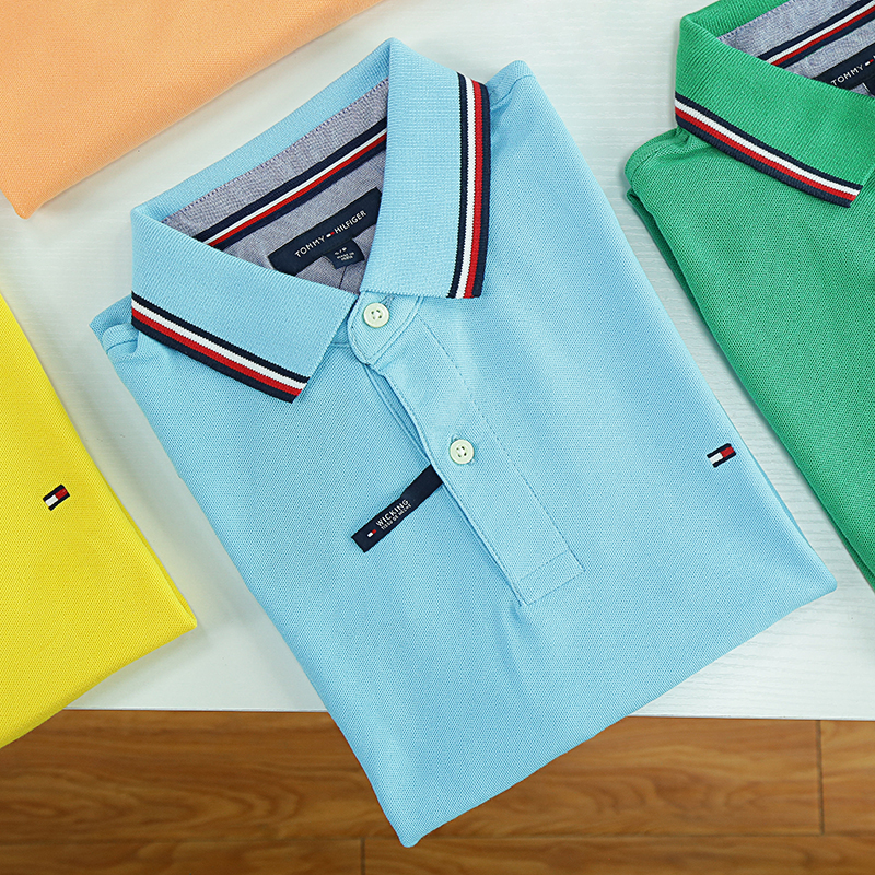 曼百TOMMY HILFIGER男士夏季纯色修身纯棉短袖POLO衫大码