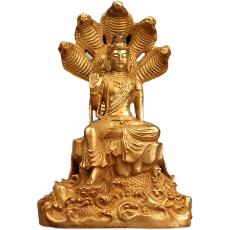 纯铜眼镜蛇释迦摩尼仿古鎏金佛像摆件镇保平安家居摆件