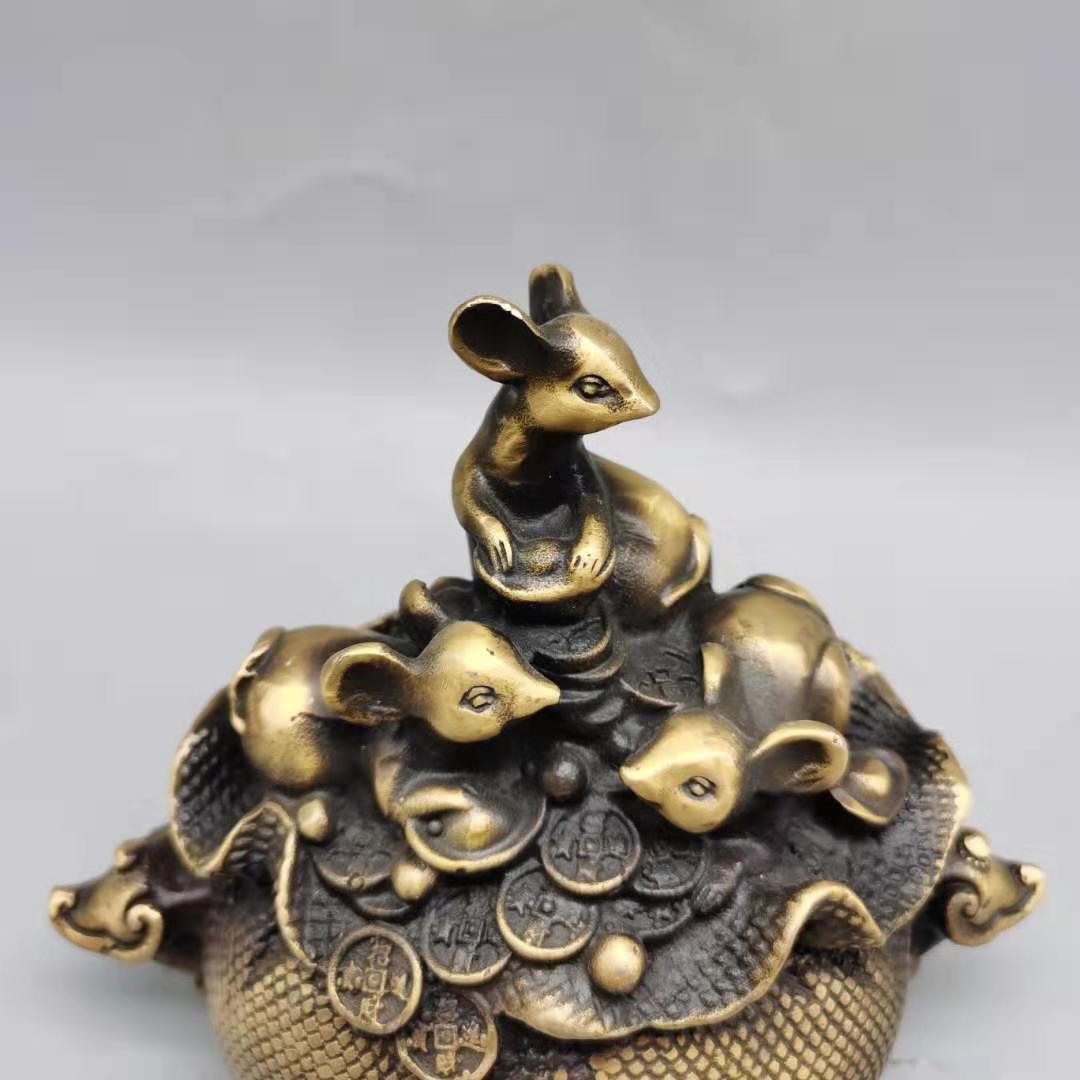 开光纯铜老鼠摆件招财风水家居装饰品聚财五鼠运财生肖鼠吉祥物
