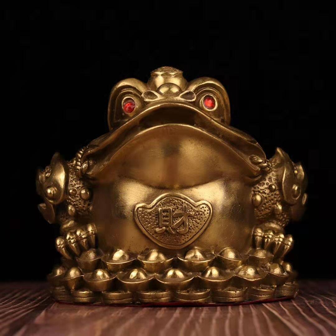 纯铜金蟾摆件元宝财字聚宝盆七星招财旺运家居摆件