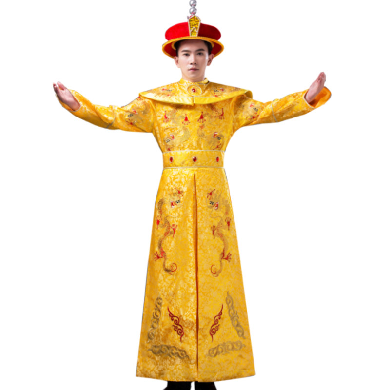 清朝古装服装亮片绣花皇帝龙袍影视道具古代民族服装