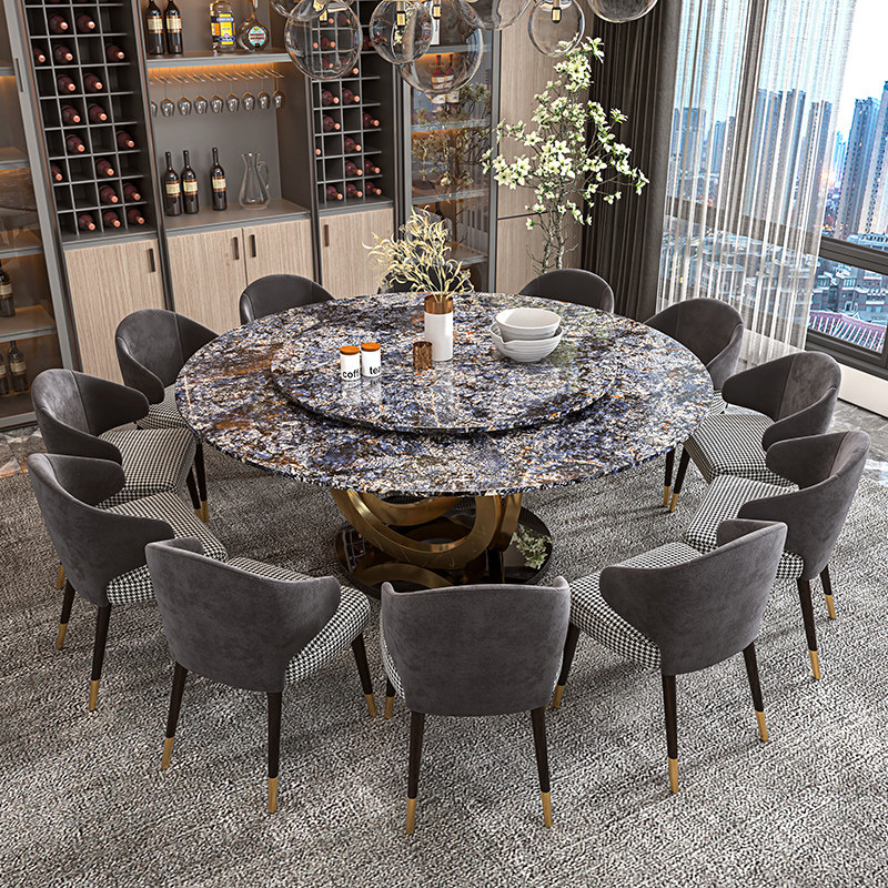 餐桌圆桌轻奢大理石圆形10人大户户型家用别墅大理石餐桌
