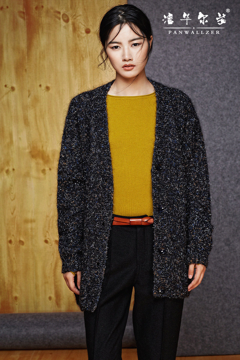 高级定制潘华尔姿纯手工编织毛衣女时尚包臀宽松显瘦花线马海毛新