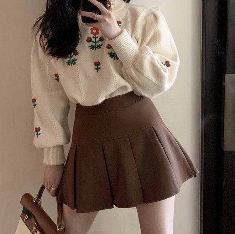 大码纯色百褶半身裙韩系减龄学院风A字短裙胖妹妹高腰工字裙秋冬