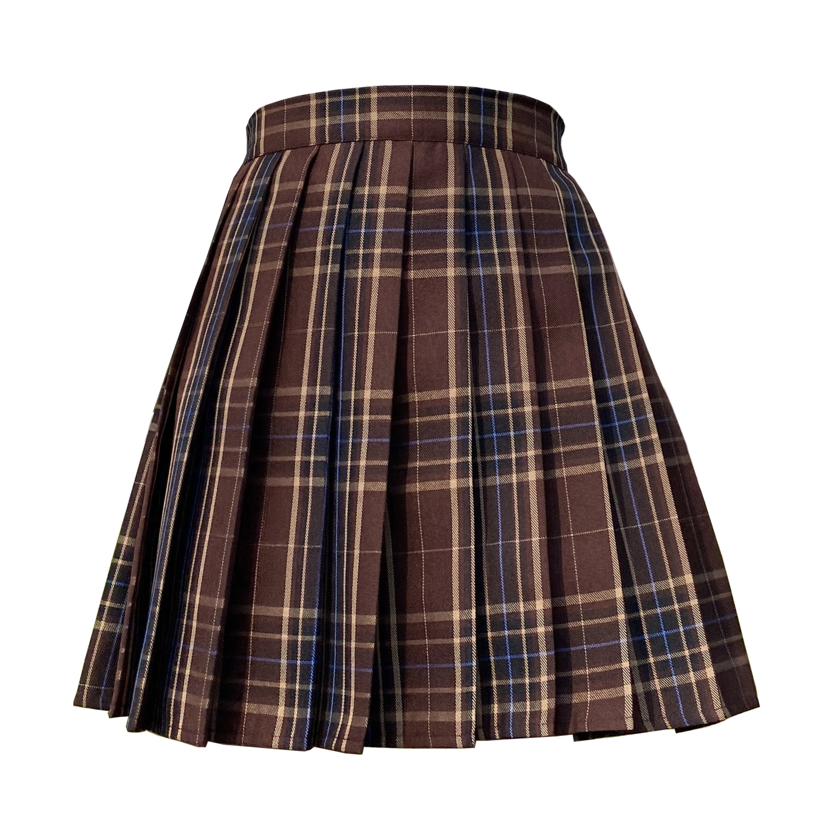 秋冬校供字裙高腰半身学院猪肝百褶裙格裙制服半身裙