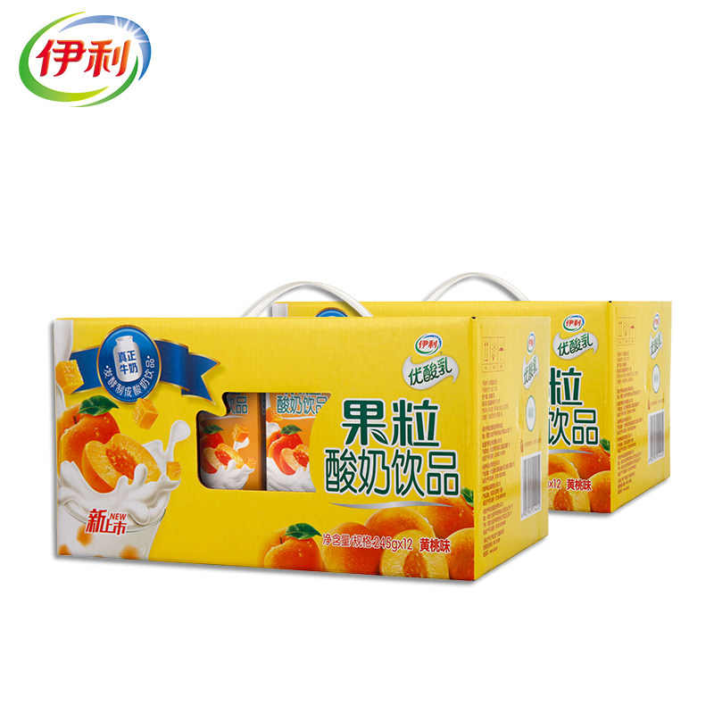 9月 伊利果粒优酸乳黄桃味245g*12盒*2提牛奶整箱批发早餐奶