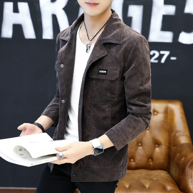 香港外套男韩版潮流休闲修身2021冬季新款男士夹克翻领灯芯绒上衣