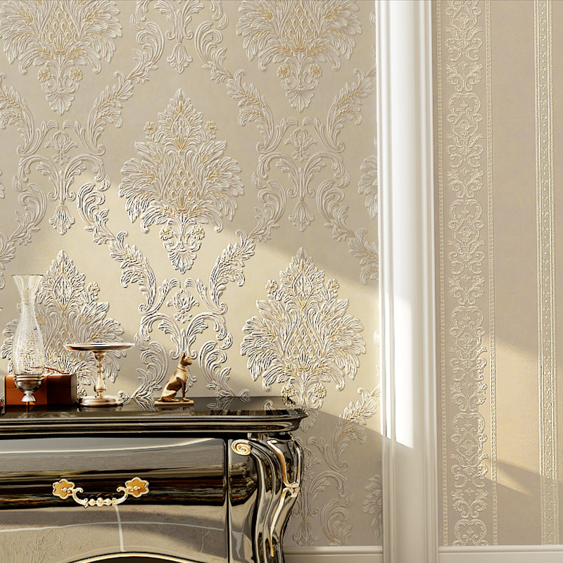 墙纸3d立体浮雕压纹壁纸欧式奢华无纺布卧室无纺布墙纸
