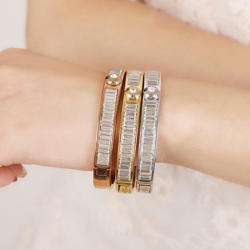 水晶手环henribendel镶嵌单排方形切面质感气质手镯