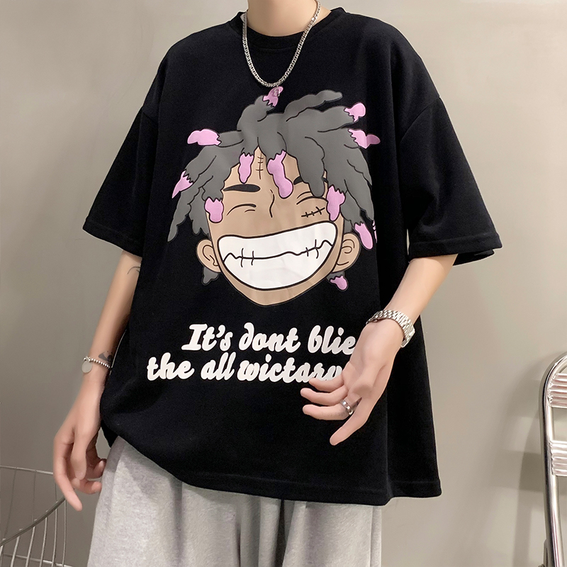 欧美潮牌短袖t恤男潮流ins宽松衣服夏季嘻哈高街oversize半袖体恤