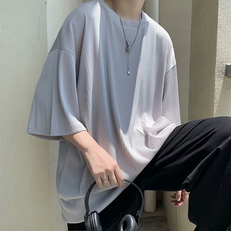 冰丝短袖t恤男夏季冰感ins潮流垂感美式高街冷淡风高级感宽松半袖