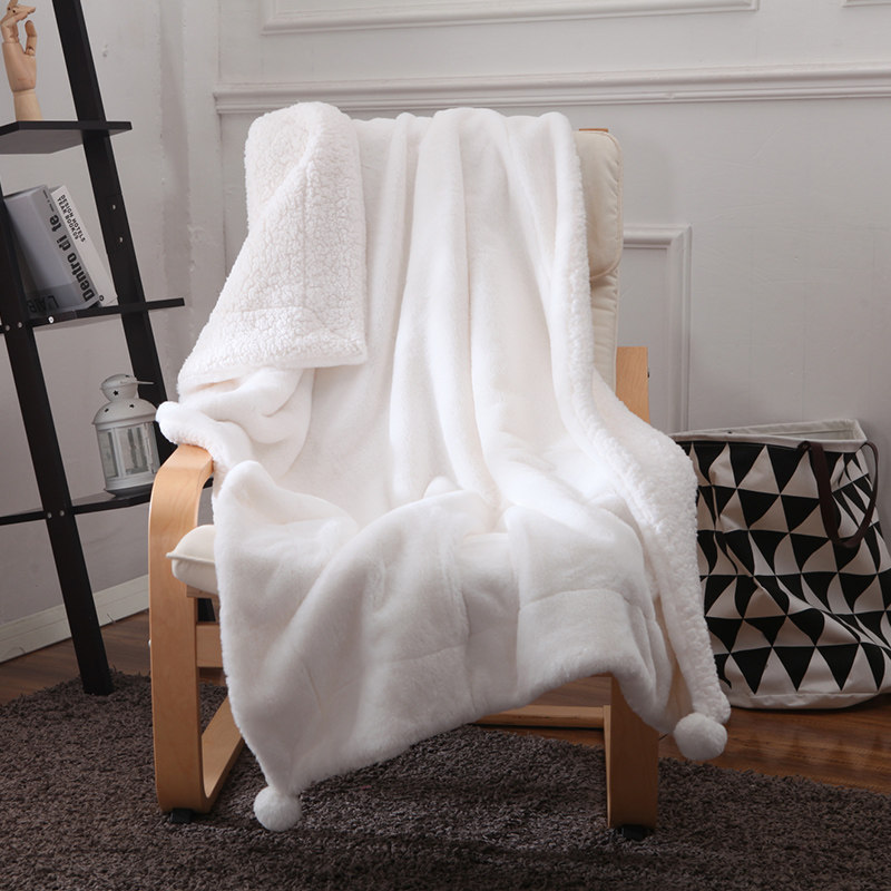 简约现代兔兔绒毛毛毯双人加厚绒毯卧室客厅休闲毯