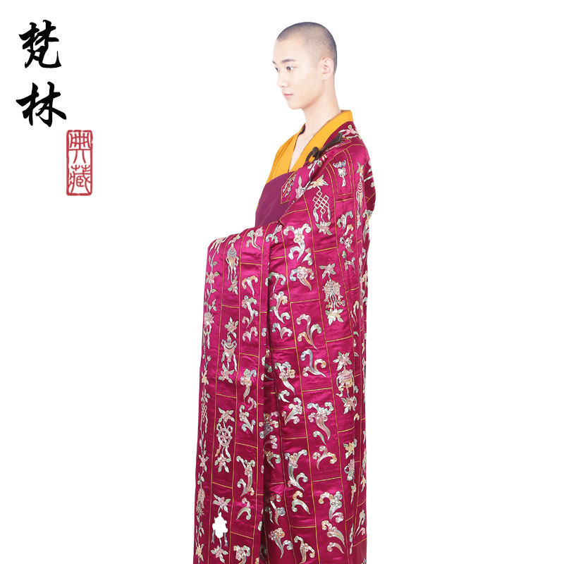 桑蚕丝真丝莲花千花衣精工手绣紫色千佛衣祖衣袈裟高僧供养礼佛衣