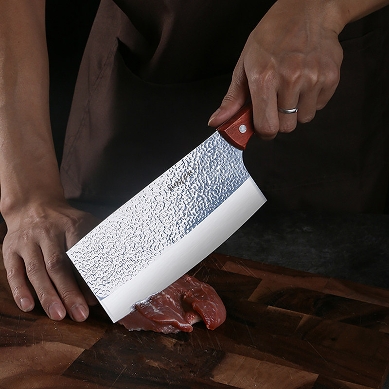 锋利好用拜格锤纹木柄菜刀