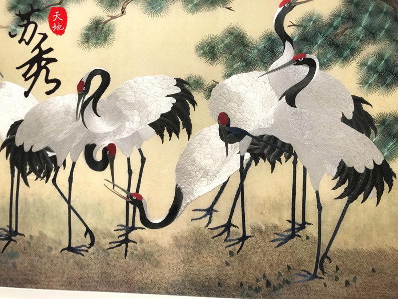 苏绣刺绣手工大幅成品客厅沙发墙挂画松鹤延年刺绣