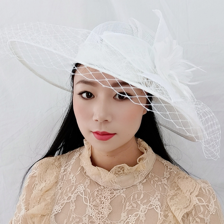 欧美欧美时时尚名媛贵妇羽毛花网纱大麻纱礼帽帽子