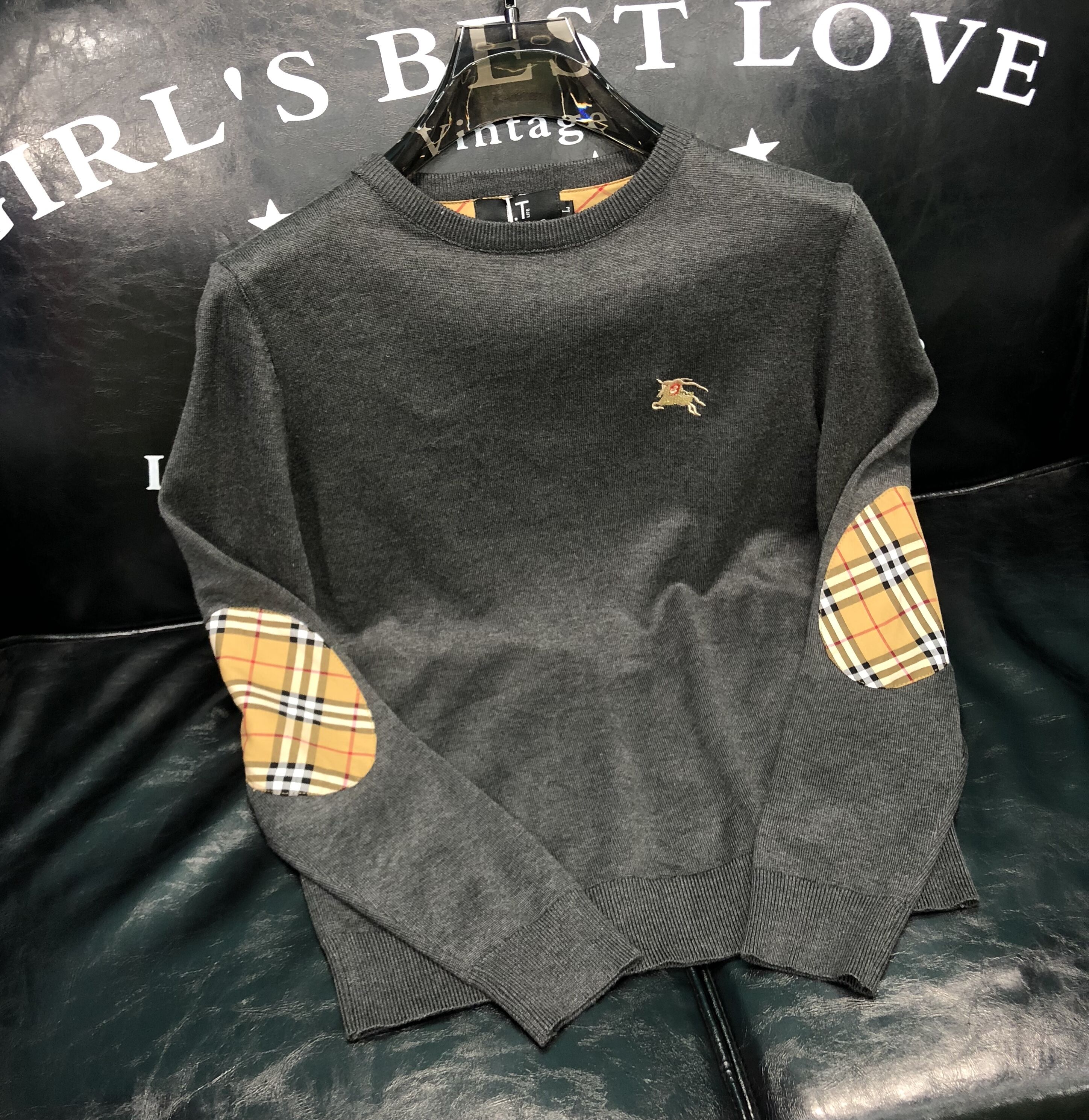 2021秋冬新款男士圆领套头格纹拼接针织衫羊毛衫毛衣男百搭打底衫