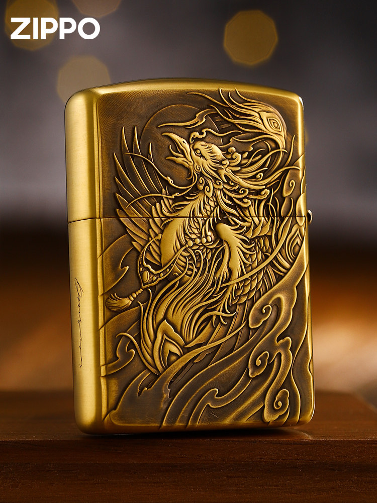 芝宝打火机zippo正品双面纯铜盔甲鬼王浮雕凤凰zippo