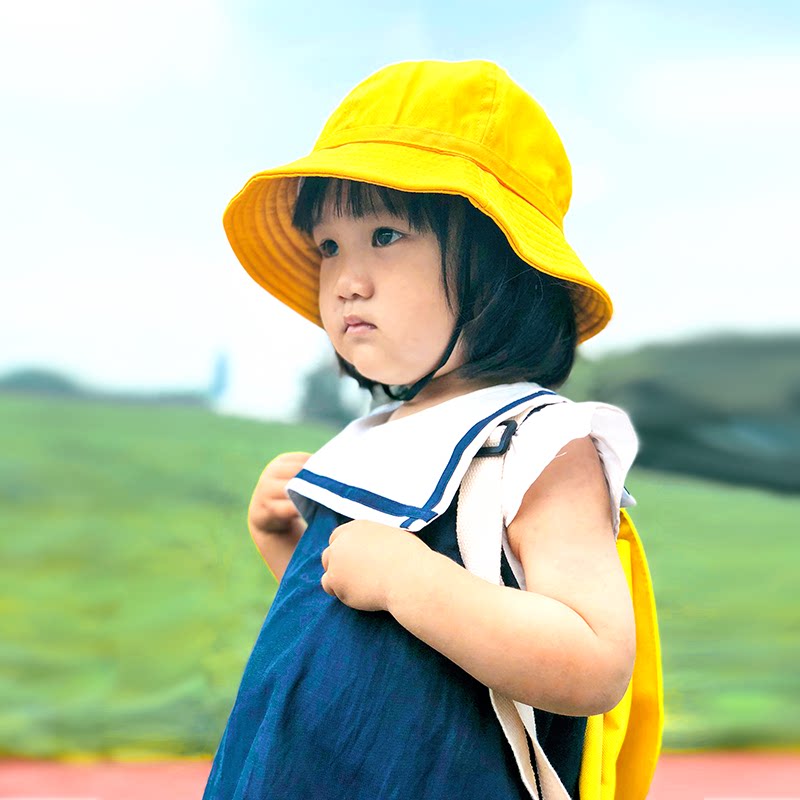 樱桃小丸子幼稚园定制logo儿童亲子小黄帽小学生渔夫帽宝宝遮阳帽