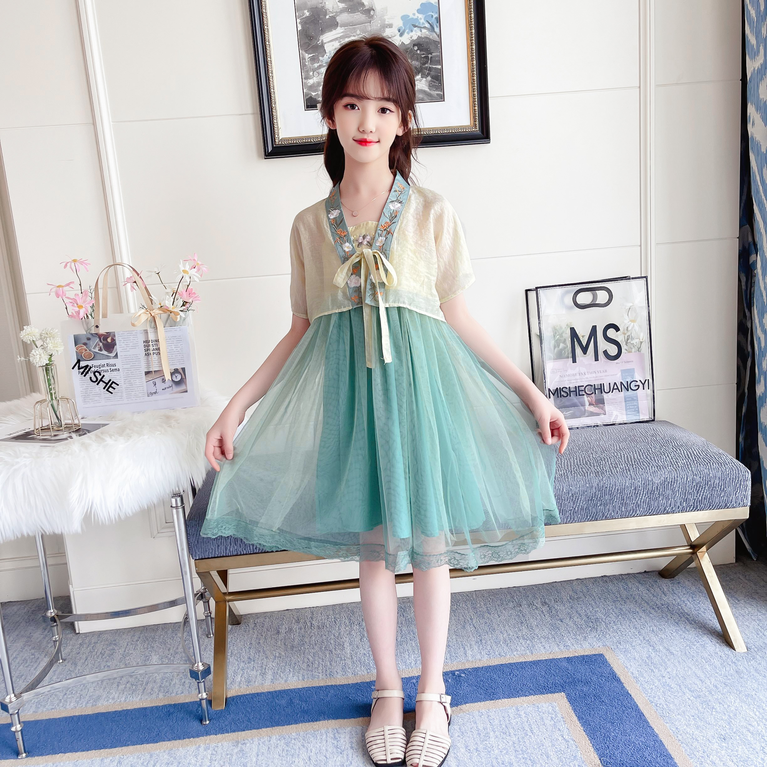 女童夏季新品薄款两件套儿童超仙改良汉服纱裙汉服