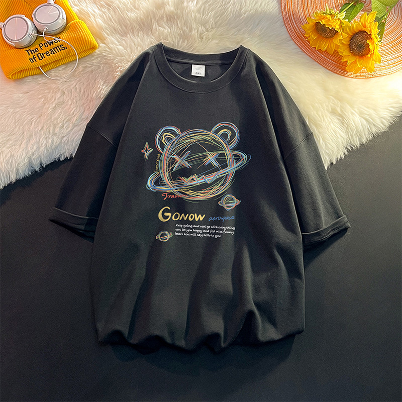 日系潮牌小熊印花短袖T恤男潮流百搭宽松ins男士夏季薄款半袖衣服