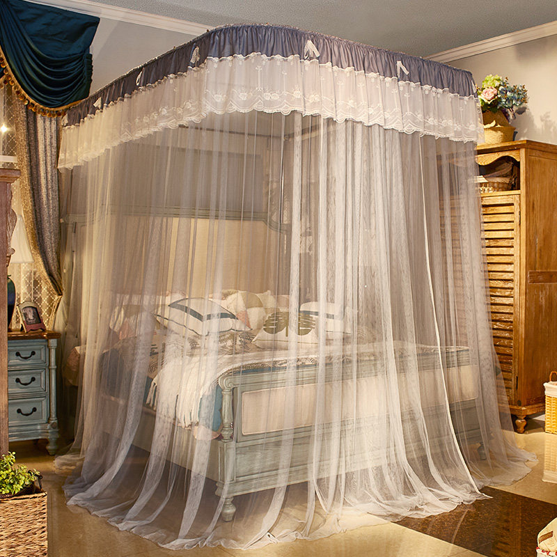 蝴蝶结导轨支架蚊帐蕾丝新款床幔公主粉色2m蚊帐