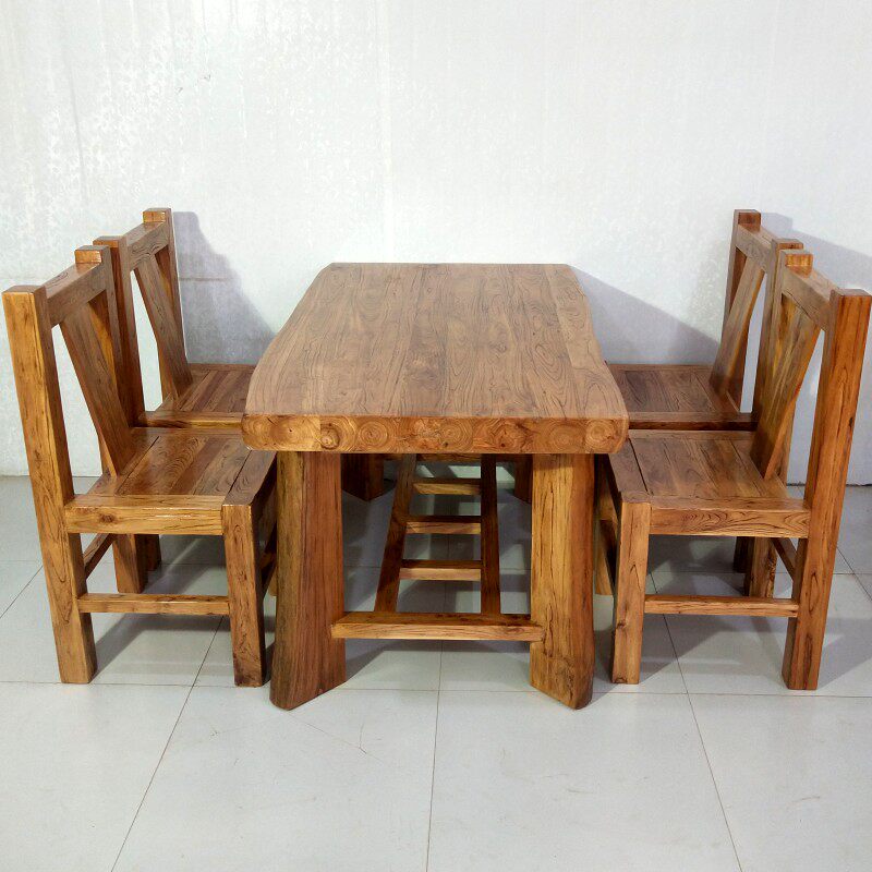 北方榆木长方形餐桌桌椅现代简约中式实木餐厅家具实木餐桌