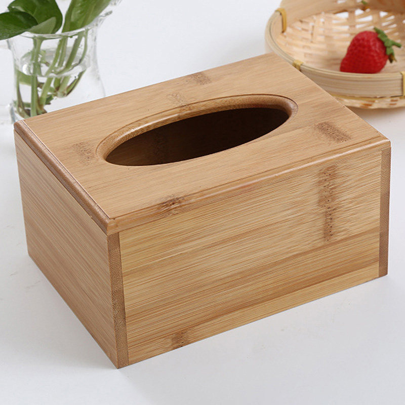 竹制品多功能纸巾盒创意桌面茶几抽拉式翻盖方形客厅遥控器收纳盒