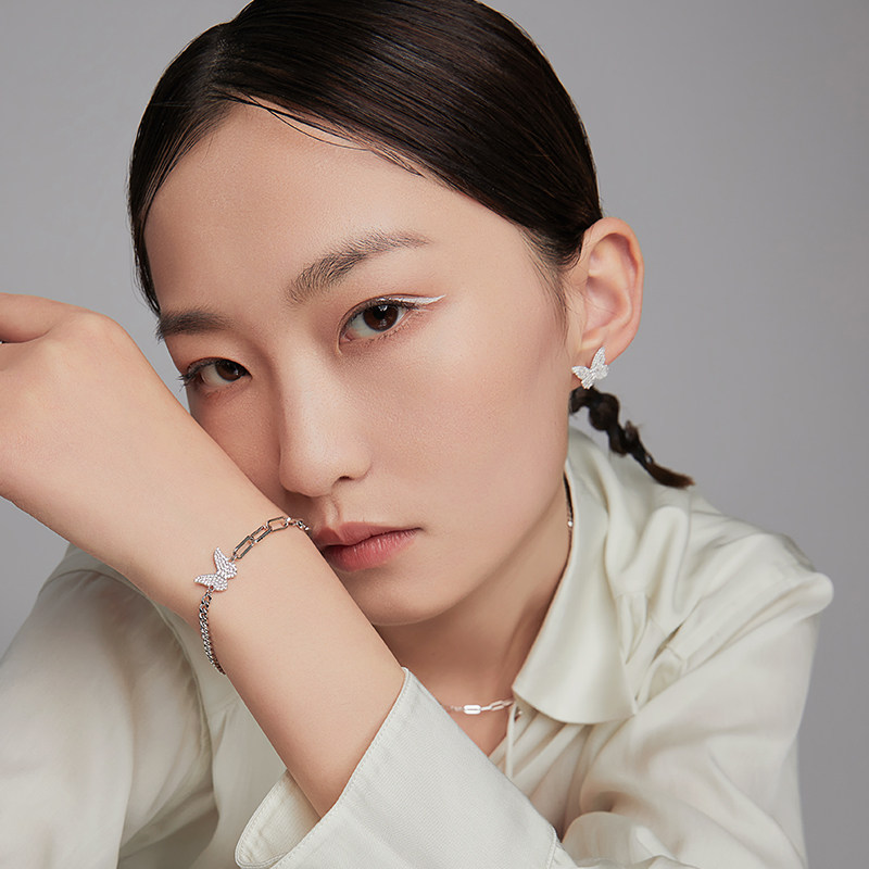 shine萱子饰品机能蝴蝶系列设计师特别耳钉s925银针耳钉