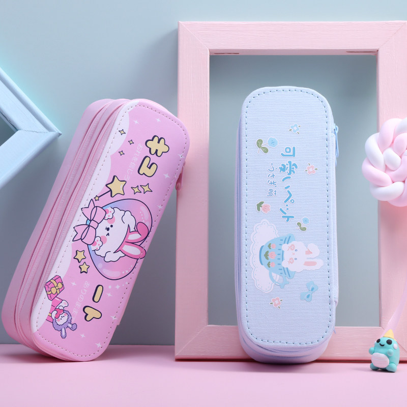 文具晨光铅笔男生笔插层带多层pu帆布文具盒笔袋