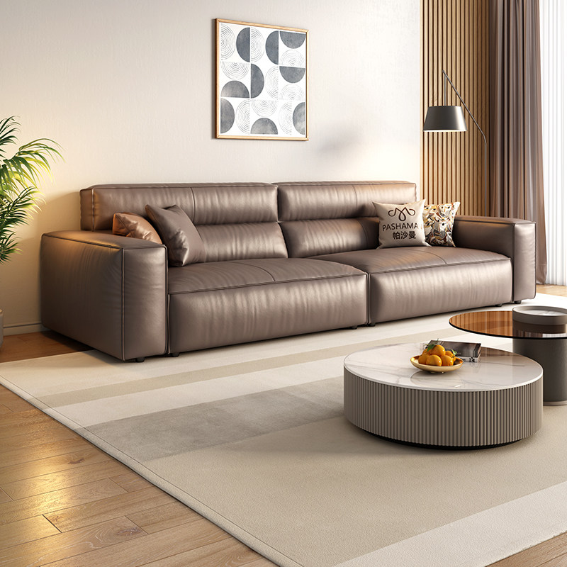 帕沙曼户型豆腐块靠背高靠背小户真皮沙发极简意式新款皮艺沙发