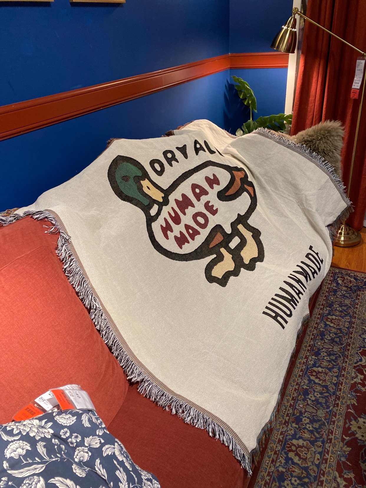 日本潮流玩家humanmade卡通可爱鸭子装饰棉质休闲毯