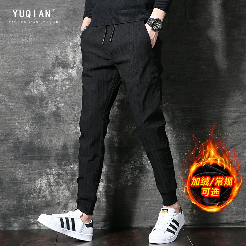 高端潮牌休闲裤男春秋2021年新款束脚裤修身韩版潮流秋冬加绒卫裤